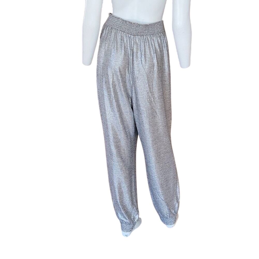 Anthropologie Metallic Silver High-Waist Pants